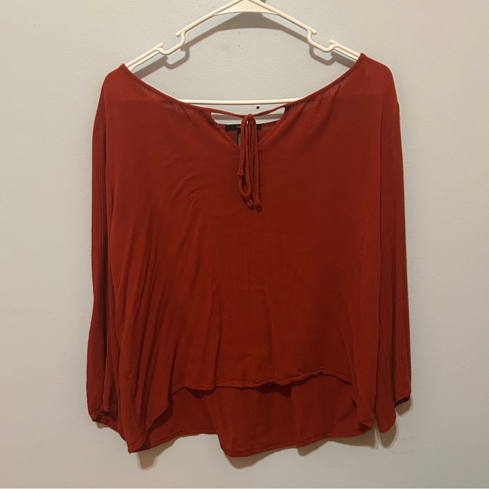 large forever 21 burnt orange boat neck half sleeve tie top